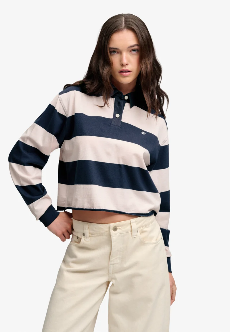 Superdry Athletic Essential Cropped Stripe Rugby Top