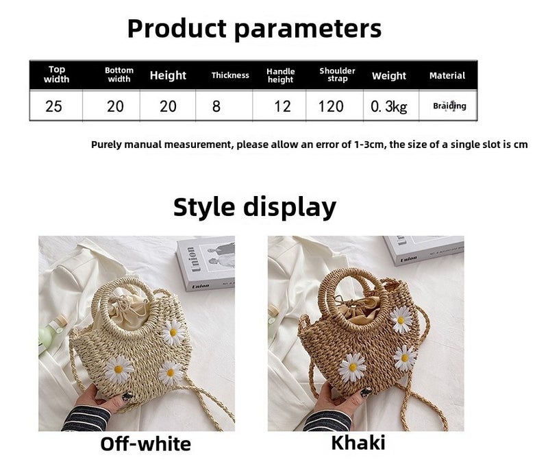 Straw Woven Bag, New Style, Fresh And Simple, Hand-Held, Cross-Body, Floral Decoration, Dual-Use Paper Rope Shoulder Bag, Mini Round Woven Bag - Image 5