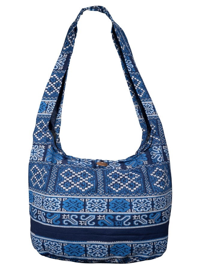 Sling Bag Cotton - Large Boho Hippie Hobo Handbag - 40 Prints - unisex Crossbody Bag (Akha Navy Blue)
