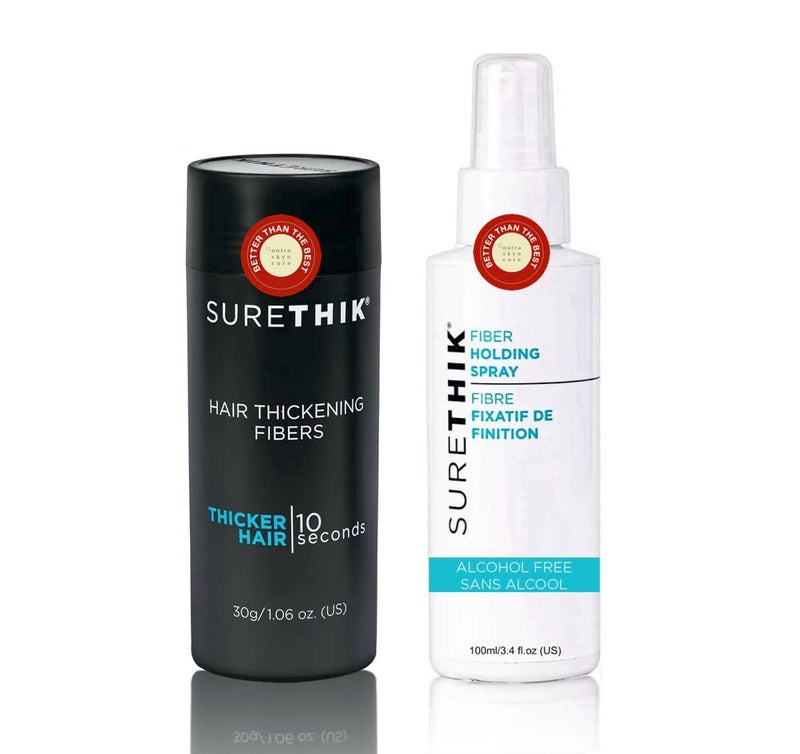 SureThik Hair Thickening Fibers 30g and Fiber Holding Spray 100ml Black - Image 1