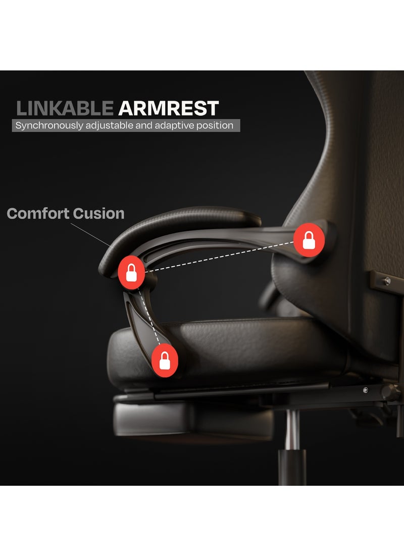 دراجو كرسي ألعاب أورا المريح بتصميم هندسي، مصنوع من جلد PU فاخر، مزود بمساند ذراع قابلة للتعديل، ووسادة قابلة للتعديل للرقبة والظهر | كرسي ألعاب فيديو | كرسي كمبيوتر للدراسة | كراسي مكتبية للعمل من المنزل مع إمكانية الإمالة، لون أسود - Image 5
