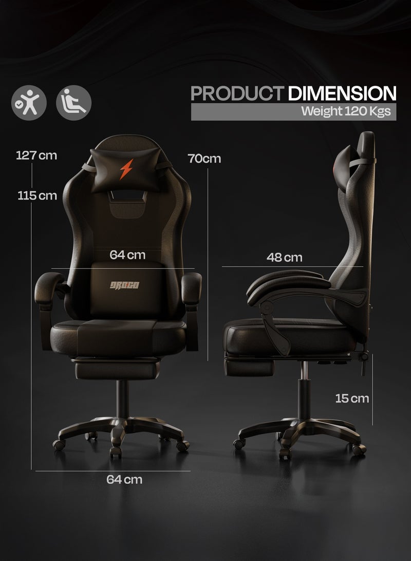 دراجو كرسي ألعاب أورا المريح بتصميم هندسي، مصنوع من جلد PU فاخر، مزود بمساند ذراع قابلة للتعديل، ووسادة قابلة للتعديل للرقبة والظهر | كرسي ألعاب فيديو | كرسي كمبيوتر للدراسة | كراسي مكتبية للعمل من المنزل مع إمكانية الإمالة، لون أسود - Image 3