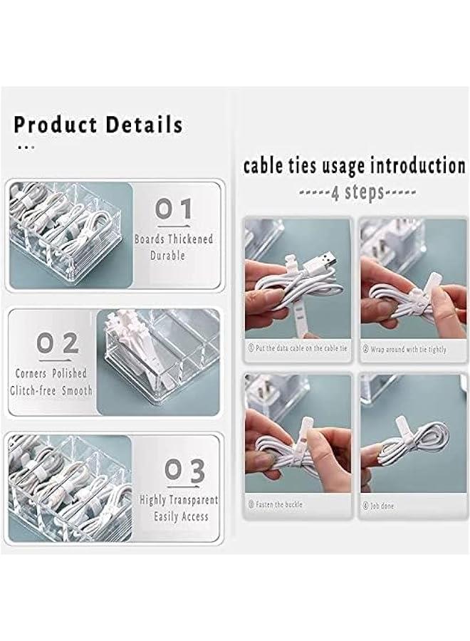 HOOKOR Data Cable Organizer Box with 10 Wire Ties, Clear Electronics Organizer Boxes, Plastic Cable Management Box, 8 Capacity Acrylic Charger Organizer, Electronics Organizer for Office - Image 4