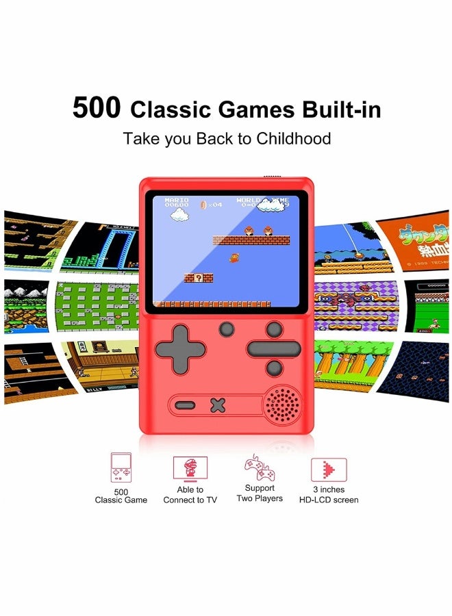 Retro Handheld Game Console with 500 Classical FC Games 3.0 Inches Screen Portable Video Game Consoles Handheld Video Games Support for Connecting TV and Two Players, Red  - Image 2