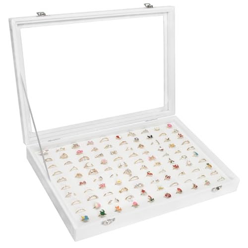 Vicoter Rings Organizer Tray 100 Slot Velvet Ring Earring Storage Box TranSparent Cover Jewelry Store Ring Display Box Jewelry Display Cabinet for Girl Wife Mother - Image 1