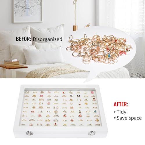 Vicoter Rings Organizer Tray 100 Slot Velvet Ring Earring Storage Box TranSparent Cover Jewelry Store Ring Display Box Jewelry Display Cabinet for Girl Wife Mother - Image 5