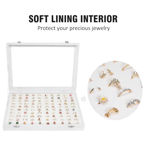 Vicoter Rings Organizer Tray 100 Slot Velvet Ring Earring Storage Box TranSparent Cover Jewelry Store Ring Display Box Jewelry Display Cabinet for Girl Wife Mother - Image 3