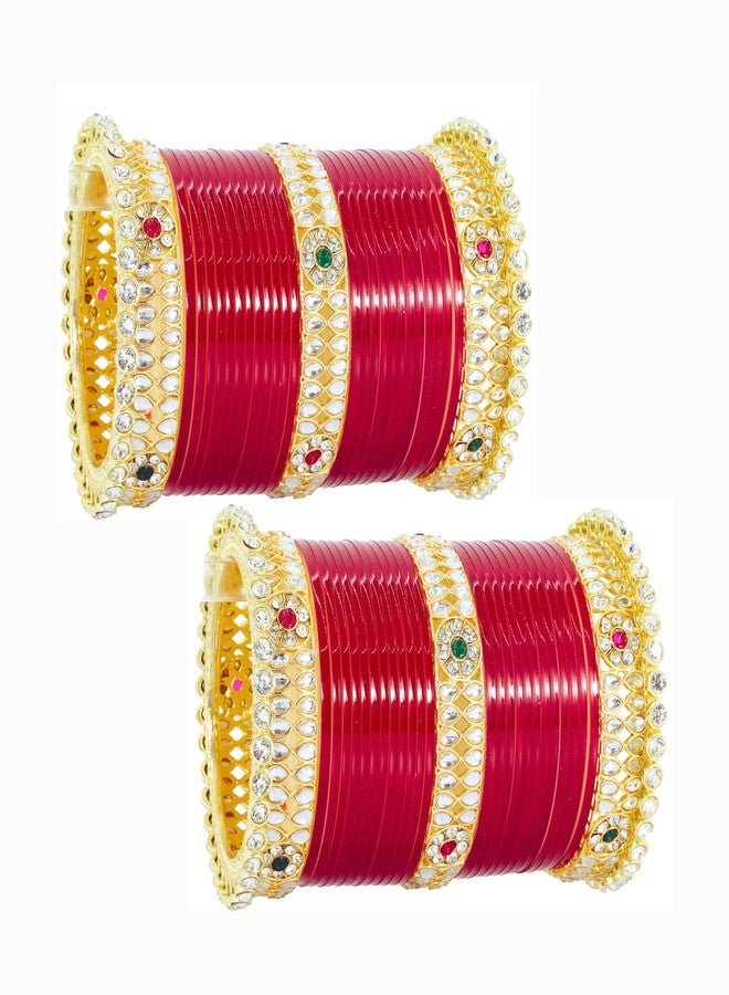 LAVAZZA Pearls Punjabi Chooda Set - Rajasthani Chuda Bangles - Women's Red Chuda Set for Wedding - Image 2