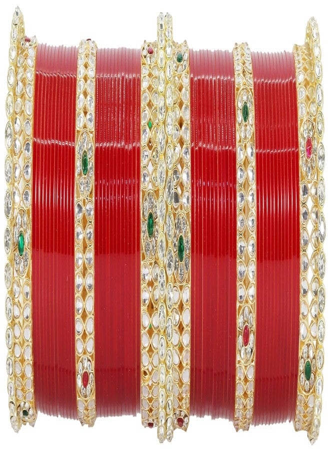 LAVAZZA Pearls Punjabi Chooda Set - Rajasthani Chuda Bangles - Women's Red Chuda Set for Wedding - Image 5