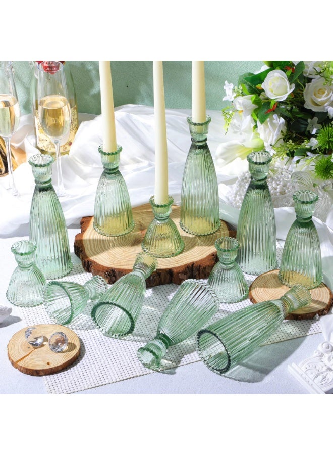 MAIDI Set of 6 Classic Green Glass Candlestick Holders (9 cm / 15 cm), Tall Cone Candle Stand for Taper Candles, Elegant Party Table Decor - Image 5
