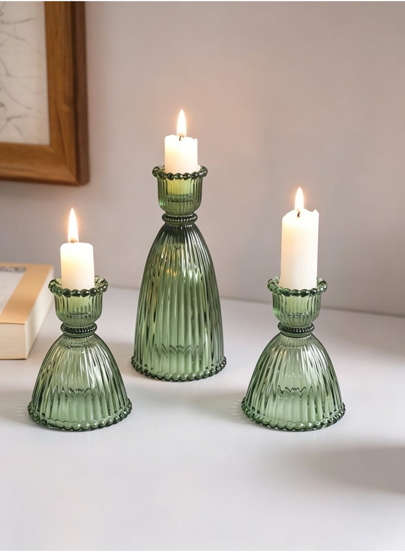 MAIDI Set of 6 Classic Green Glass Candlestick Holders (9 cm / 15 cm), Tall Cone Candle Stand for Taper Candles, Elegant Party Table Decor - Image 3