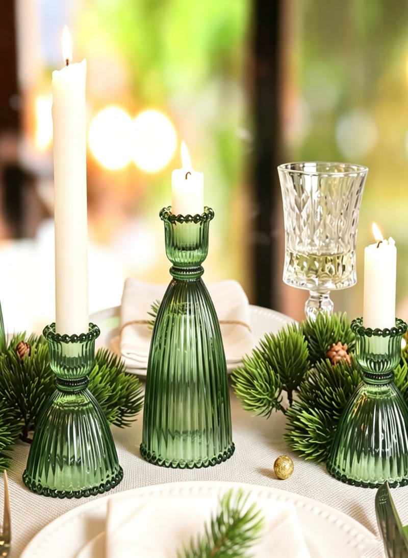 MAIDI Set of 6 Classic Green Glass Candlestick Holders (9 cm / 15 cm), Tall Cone Candle Stand for Taper Candles, Elegant Party Table Decor - Image 2