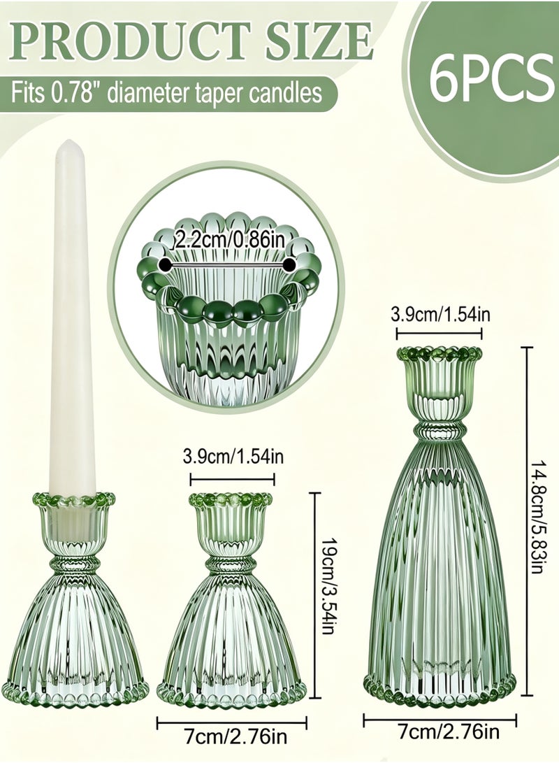 MAIDI Set of 6 Classic Green Glass Candlestick Holders (9 cm / 15 cm), Tall Cone Candle Stand for Taper Candles, Elegant Party Table Decor - Image 4