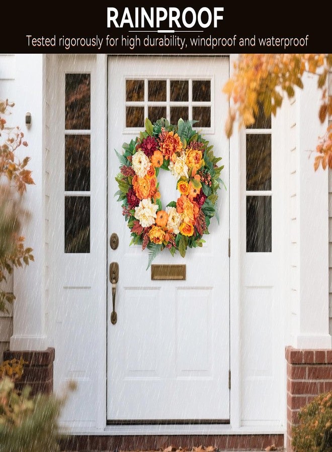 PureCosy 24" Fall Wreath for Front Door, Large Autumn Peony Wreath with Pumpkins, Dahlias, Fall Door Decoration for Home Porch Farmhouse Decor, Thanksgiving Halloween Decoration - Image 5