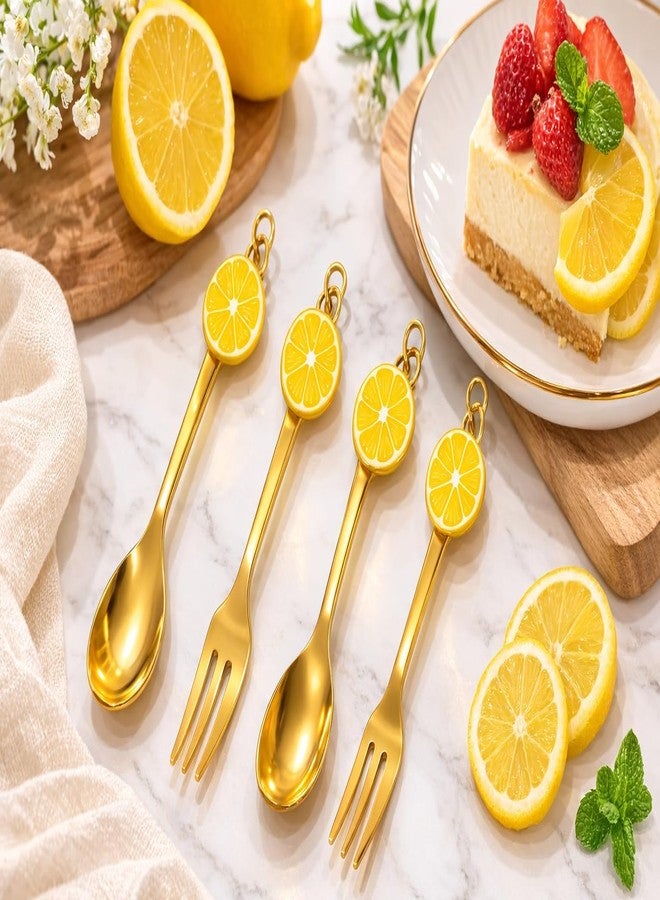 Teraabliss Premium Gold Plated Stainless Steel Spoon & Fork Set (4 Pieces) with Cute Fruit & Decorative Handles – Luxury Dessert Cutlery Set with Gift Box for Kids, Tea & Gifting (Lemon) - Image 5