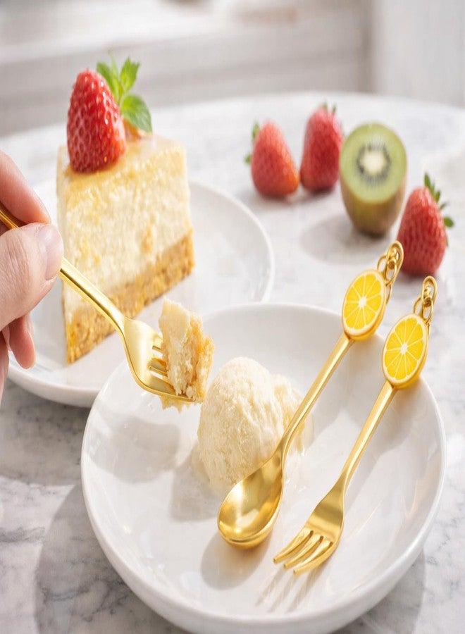 Teraabliss Premium Gold Plated Stainless Steel Spoon & Fork Set (4 Pieces) with Cute Fruit & Decorative Handles – Luxury Dessert Cutlery Set with Gift Box for Kids, Tea & Gifting (Lemon) - Image 4