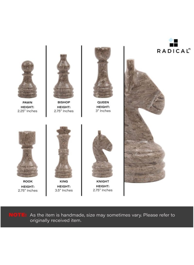 RADICALn Large Handmade Marble Grey Oceanic and White Full Chess Game Set