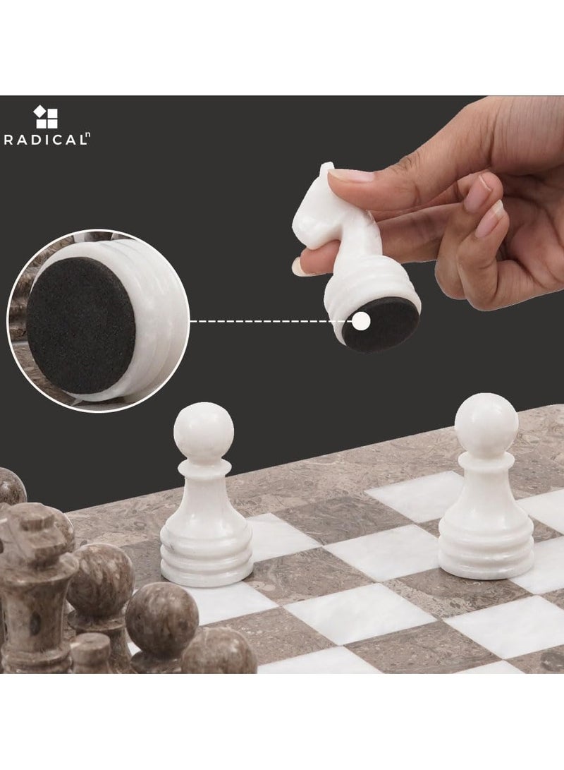 RADICALn Large Handmade Marble Grey Oceanic and White Full Chess Game Set