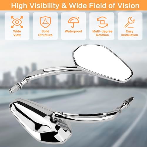 VG MOTO Motorcycle Rearview Mirror Side Mirrors 360 Degree Chrome Replacement for Harley Softail Dyna Sportster XL 883 1200 Electra Glide Street Bike Scooter Chopper Cruiser - Image 4