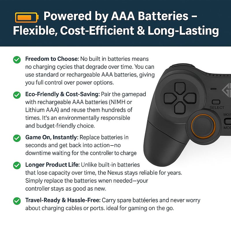 Cosmic Byte Nexus Wireless Controller for PC | Dual Vibration, Sensitive Triggers, Fast Response | Powered by 2 AAA Batteries (Not Included) (Black) - Image 2