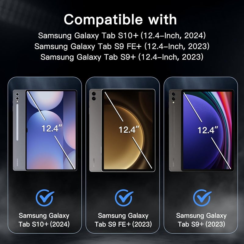 جي تيك جراب دوار لجهاز Samsung Galaxy Tab S10+ 2024/Tab S9 Fe+/S9+ 2023 مقاس 12.4 بوصة مع حامل قلم S، غطاء واقٍ قابل للدوران 360 درجة، ظهر شفاف، خاصية الإيقاظ/السكون التلقائي، أسود - Image 2