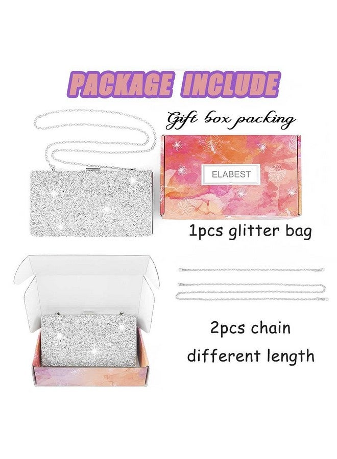 ELABEST Glitter Evening Clutch Bag Single Sided Diamond Bag Crossbody Purse Wedding Party Bag For Women And Girls (Silver) - Image 5