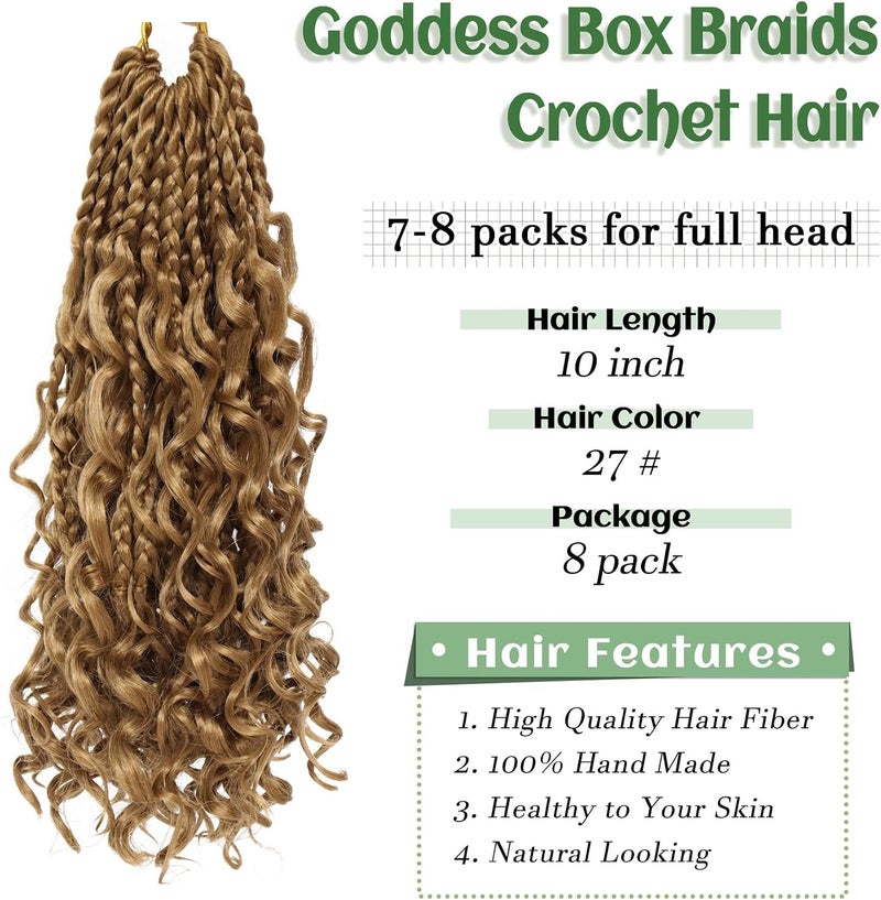 Eerya Goddess Box Braids Crochet Hair 10 Inch 8 Packs Pre-looped Bohemian Crochet Boho Box Braids With Curly Ends Synthetic Hair Extensions 3X Crochet Braids Hair for Women (10 inch, #27) - Image 3