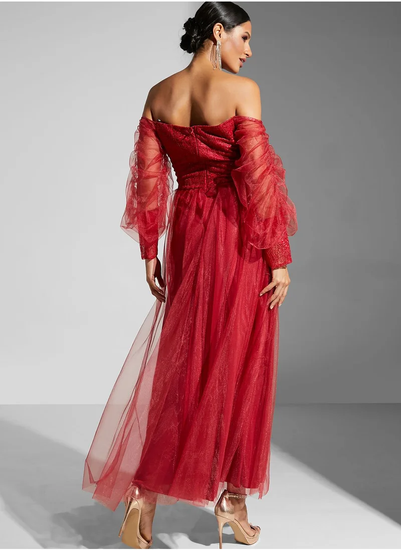 Namshi x Maryam Off-Shoulder Net Gown