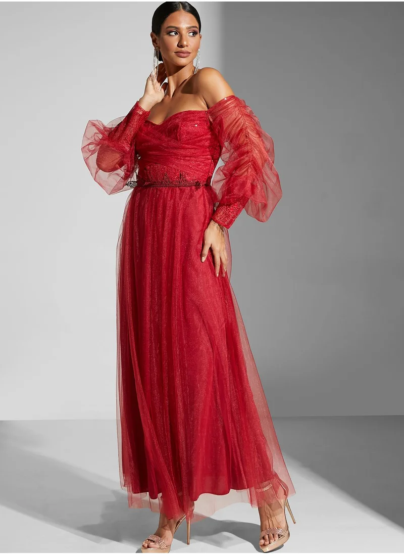 Namshi x Maryam Off-Shoulder Net Gown