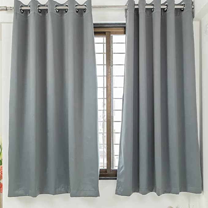 Parda Online Room Darkening Curtain - 3 Layer Thermal Insulated Eyelet Blackout Curtains, Grey, 7 Feet, Pack of 2 - Image 1