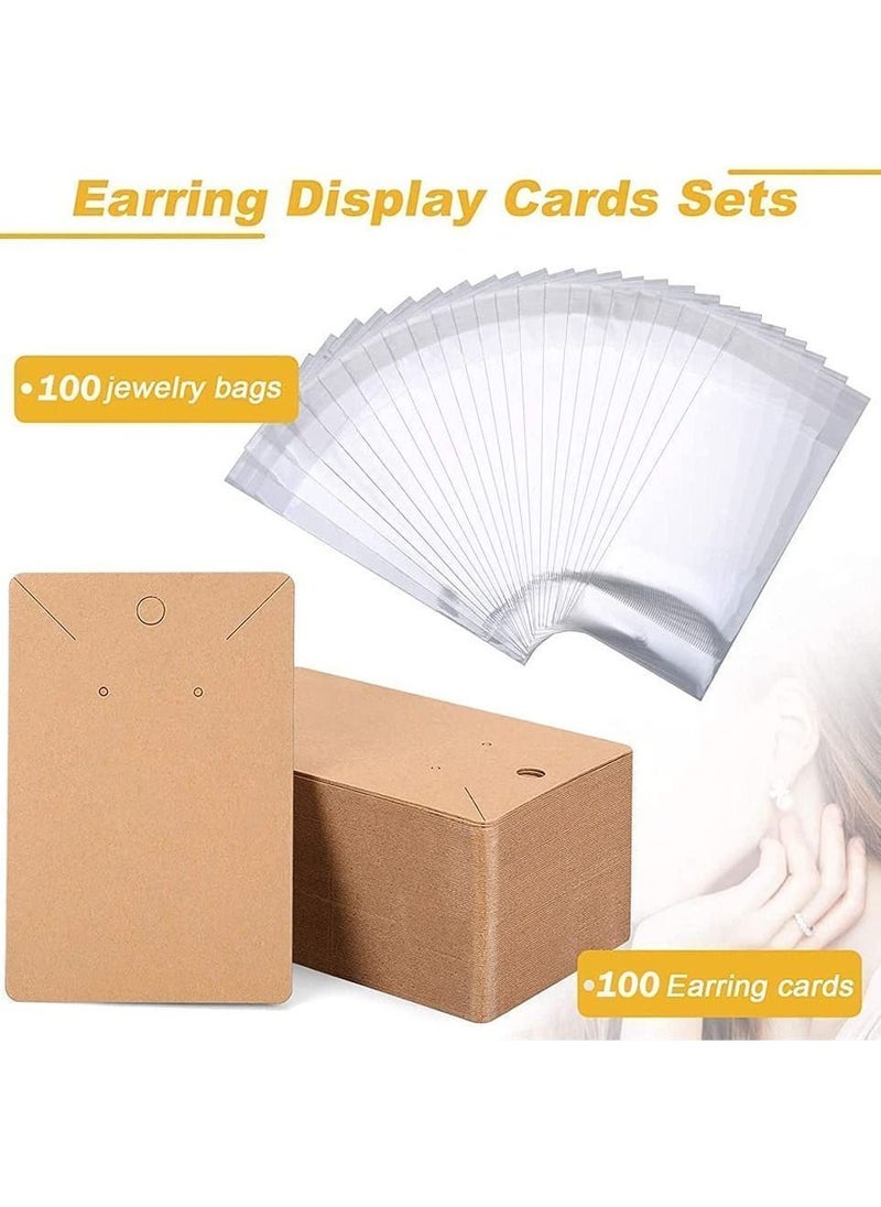 Y&D - Earring Holder Cards, Display Cards set for Earrings Necklace Jewelry and Packaging, Kraft Color, 100 Pcs Self- Sealing Bags - Image 1
