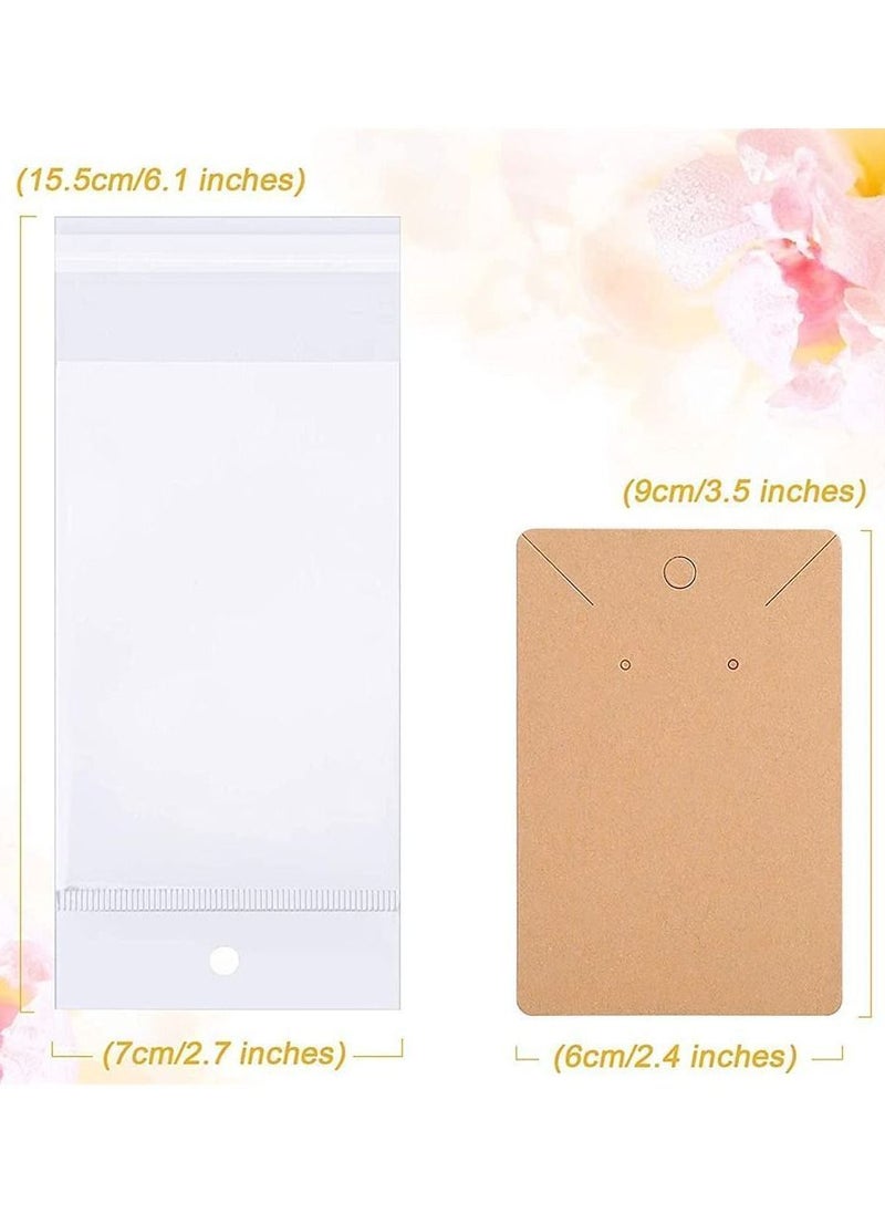 Y&D - Earring Holder Cards, Display Cards set for Earrings Necklace Jewelry and Packaging, Kraft Color, 100 Pcs Self- Sealing Bags - Image 1