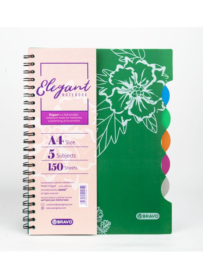 Bravo Bravo Elegant Spiral Notebook - 150 Sheets - A4 Size - Green  - Image 1