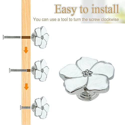 LLDYNW 4pcs White Flower Petal Handles Kitchen Cabinet Drawer Knobs & Pulls (Silver, 8 Screws) - Image 3