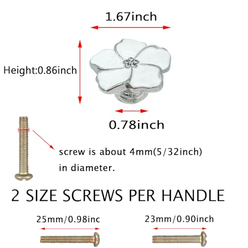 LLDYNW 4pcs White Flower Petal Handles Kitchen Cabinet Drawer Knobs & Pulls (Silver, 8 Screws) - Image 2
