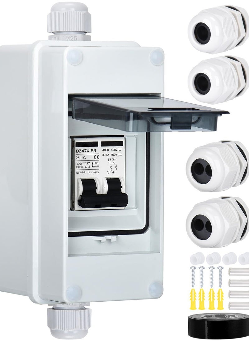 Barakah 20A DC Solar Circuit Breaker with DIN Rail Enclosure, 400V Disconnect Switch for Safe Solar Power Management - Image 1