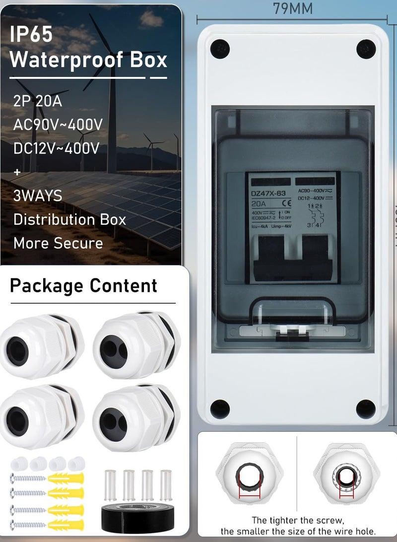 Barakah 20A DC Solar Circuit Breaker with DIN Rail Enclosure, 400V Disconnect Switch for Safe Solar Power Management - Image 4