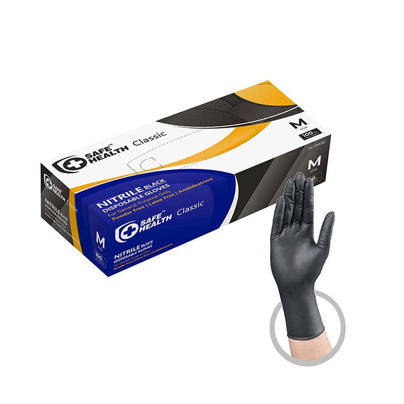 SAFE HEALTH SAFE HEALTH Nitrile Black Industrial Disposable Gloves-Medium 3.5 Mil Box of 100 Powder Free-Latex Free Tattoo-Beauty Salon-Hair Nail Studio-Auto Repair-Car Maintenance-Household-Daily 