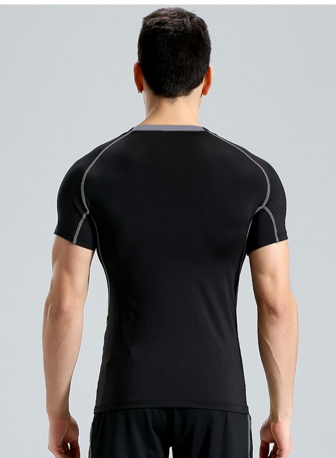 Loquat Men Quick Dry Breathable Sports T-Shirt Black/Grey  - Image 2