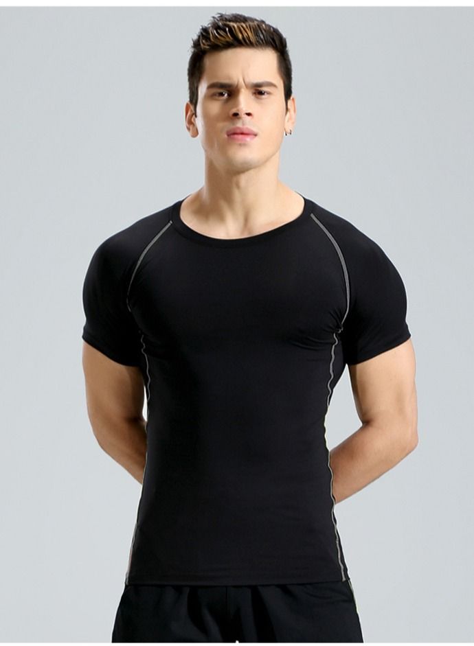 Loquat Men Quick Dry Breathable Sports T-Shirt Black/Grey  - Image 1