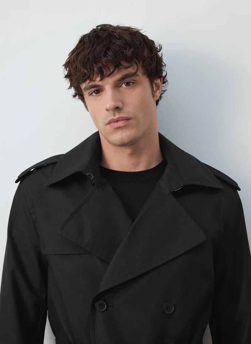 Mango Man 99-NEGRO Water-Repellent Belted Trench Coat for Men | Best Price UAE