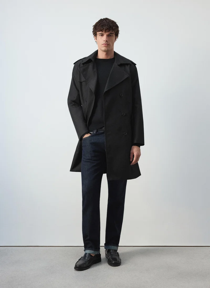 Mango Man 99-NEGRO Water-Repellent Belted Trench Coat for Men | Best Price UAE