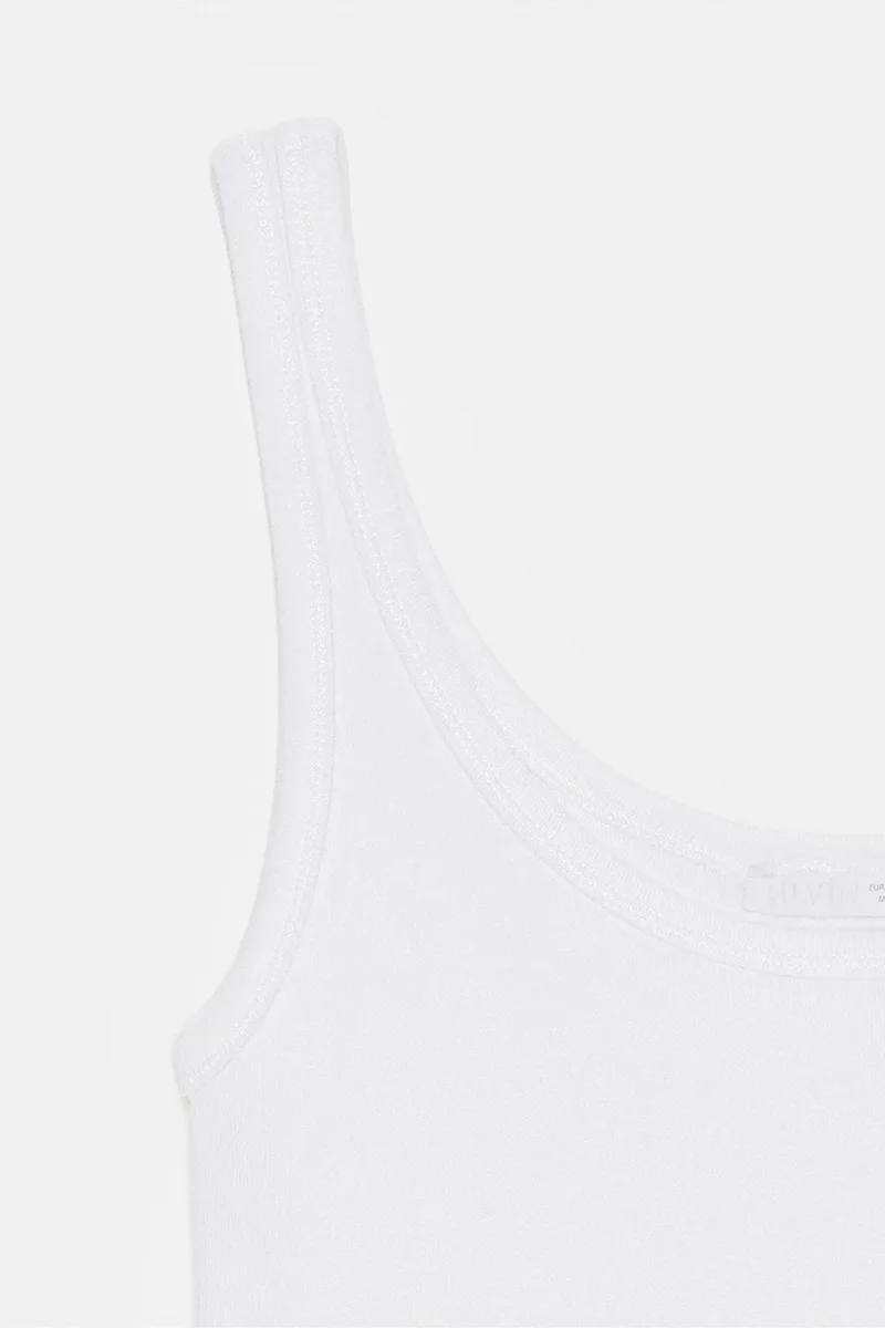 Dilvin White DILVIN Ribbed Fitted Camisole Top for Women | Best Price UAE