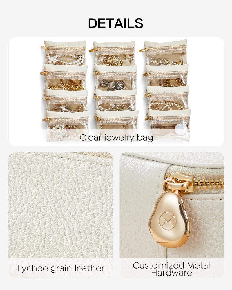Vlando Travel Jewelry Case,Jewelry Box with 12 Velvet Jewelry Pouch Jewelry Travel Organizer for Women Girl Jewelry Case Necklace Rings Earrings Bags Wedding Gifts (White) - Image 3