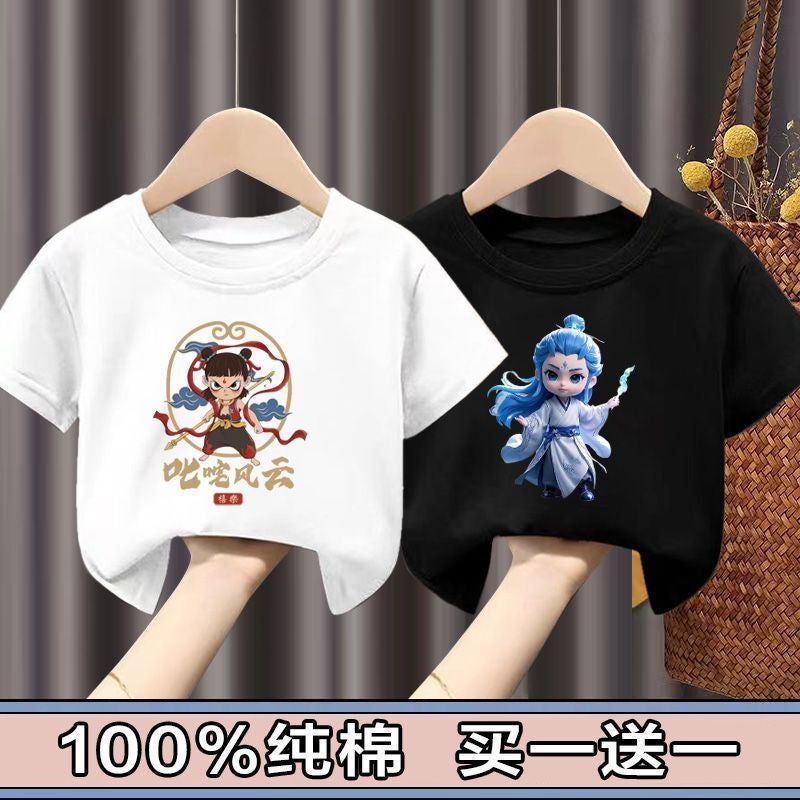 100 Cotton Nacha Boys and Girls Short-sleeved T-shirt Summer New Children's Baby Cartoon Half-sleeved Top Children's Wear 12 - Image 3