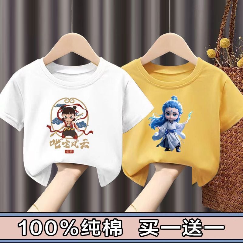 100 Cotton Nacha Boys and Girls Short-sleeved T-shirt Summer New Children's Baby Cartoon Half-sleeved Top Children's Wear 12 - Image 4