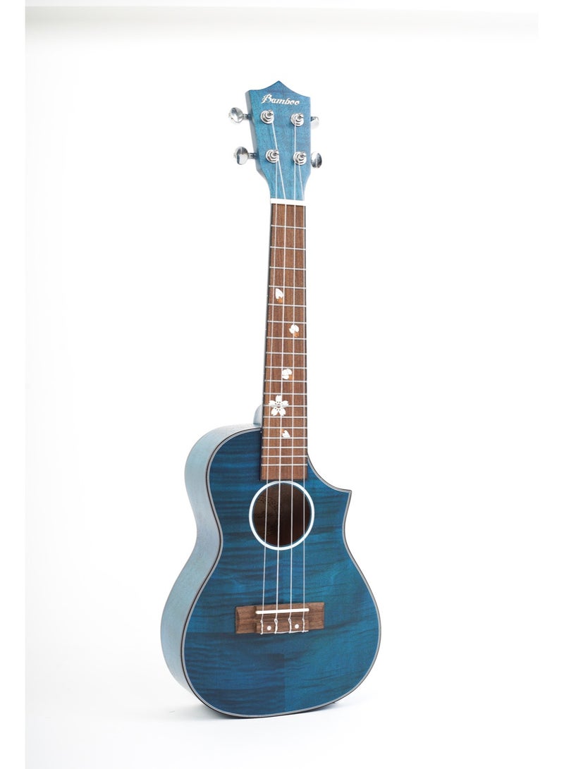 Bamboo U-26-BLOSSOM-BL Tenor Ukulele with Gig Bag – Floral Matte Blue Finish - Image 1
