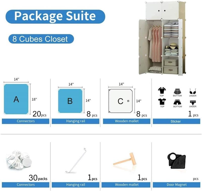 LUHI Plastic Wardrobe for Kids Clothes – Durable, Easy to Use Anti-Skid & Non-Slip Effective Professional Collapsible Wardrobe, Plastic Cupboard for Kids, Foldable Almirah (O4 White, 6+2 Tier) - Image 5