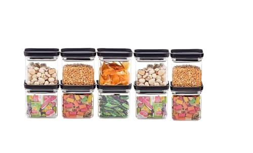 Entisia Plastic Push Kitchen Storage Containers, Multipurpose Square Shaped Kitchen Storage Jar Set, Transparent Unbreakable BPA Free Pantry Organizer with Push Cap Airtight Lid for Home(500ML-12 PCS) - Image 3