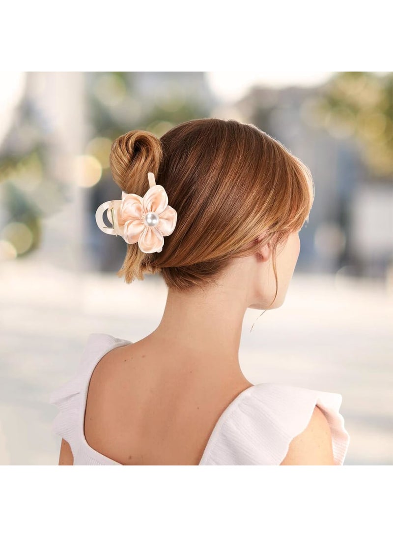 SOLARAE Flower Pearl Hair Clips, 2 PCS Champagne Flower Jaw Hair Clamps for Women Girls, Nonslip FashionHair Clip, Strong Hold Bangs Pins Hair Accessories, Sweet Tiny Hair Clips - Image 4